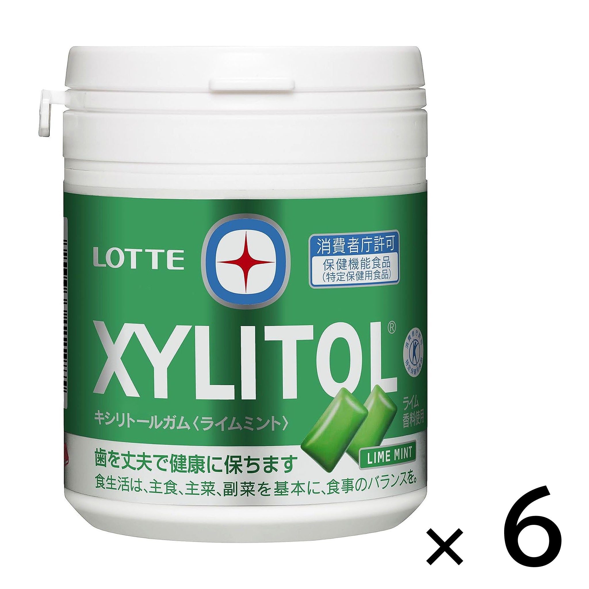 LOTTE Xylitol Gum Lime Mint Family Bottle (6-pack)